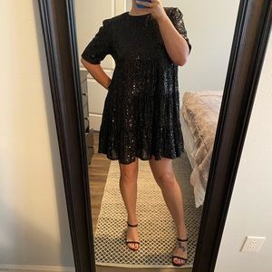 Short sleeved tiered sequin mini dress